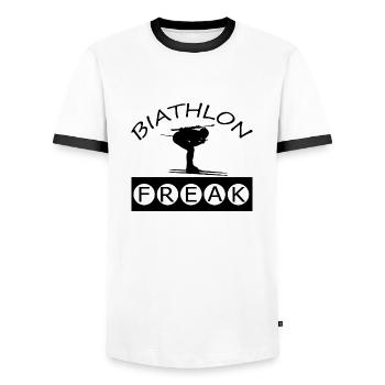 Biathlon Ski - Men's Ringer Shirt - white/black - Front - AI Model Female 172 light (172cm) & AI Model Male 178 dark (178cm)