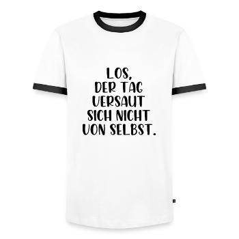 Los der Tag versaut sich nicht von selbst - Männer Kontrast-T-Shirt - Weiß/Schwarz - Vorne - AI Model Female 172 light (172cm) & AI Model Male 178 dark (178cm)