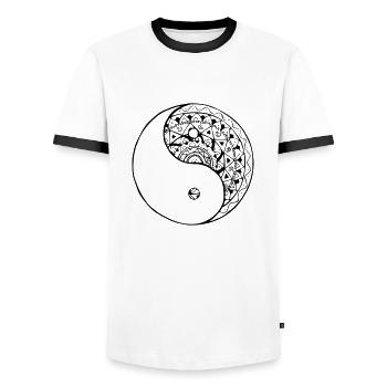 mandala yin yang - Men's Ringer Shirt - white/black - Front - AI Model Female 172 light (172cm) & AI Model Male 178 dark (178cm)