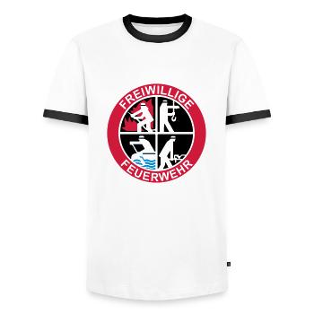 Freiwillige Feuerwehr Logo 3farbig - Männer Kontrast-T-Shirt - Weiß/Schwarz - Vorne - AI Model Female 172 light (172cm) & AI Model Male 178 dark (178cm)