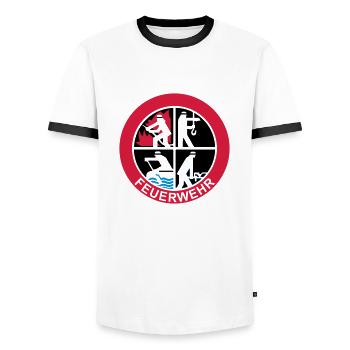 Feuerwehr Logo 3farbig - Männer Kontrast-T-Shirt - Weiß/Schwarz - Vorne - AI Model Female 172 light (172cm) & AI Model Male 178 dark (178cm)