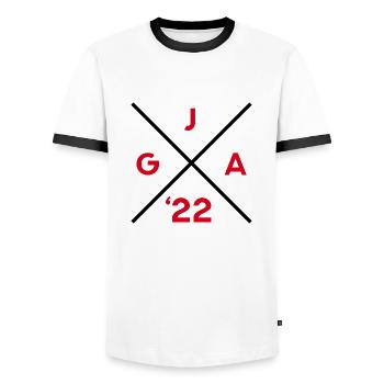 JGA 2022 - Junggesellenabschied Hochzeit Bräutigam - Männer Kontrast-T-Shirt - Weiß/Schwarz - Vorne - AI Model Female 172 light (172cm) & AI Model Male 178 dark (178cm)