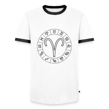 Sternzeichen Widder Aries - Männer Kontrast-T-Shirt - Weiß/Schwarz - Vorne - AI Model Female 172 light (172cm) & AI Model Male 178 dark (178cm)