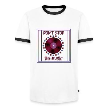dont stop the music tons violet bordeau - T-shirt contrasté Homme - blanc/noir - Devant - AI Model Female 172 light (172cm) & AI Model Male 178 dark (178cm)