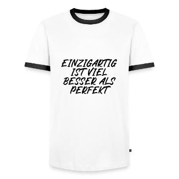 Einzigartig ist viel besser als perfekt - Männer Kontrast-T-Shirt - Weiß/Schwarz - Vorne - AI Model Female 172 light (172cm) & AI Model Male 178 dark (178cm)
