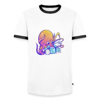 Octopus joue de la batterie - T-shirt contrasté Homme - blanc/noir - Devant - AI Model Female 172 light (172cm) & AI Model Male 178 dark (178cm)