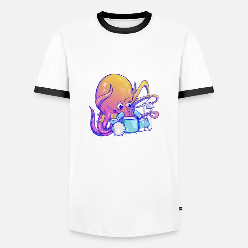 Octopus plays drums - Men's Ringer Shirt - white/black
