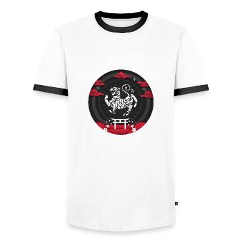 KARATE KANJI TIGER - Men's Ringer Shirt - white/black - Front - AI Model Female 172 light (172cm) & AI Model Male 178 dark (178cm)