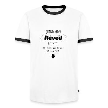 Quand mon réveil retentit je suis au bout - T-shirt contrasté Homme - blanc/noir - Devant - AI Model Female 172 light (172cm) & AI Model Male 178 dark (178cm)