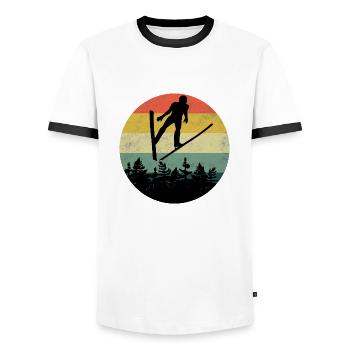 Skispringen Retro Wintersport Skispringer Skiflieg - Männer Kontrast-T-Shirt - Weiß/Schwarz - Vorne - AI Model Female 172 light (172cm) & AI Model Male 178 dark (178cm)