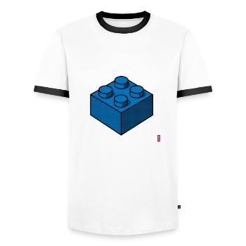 Building block Blue - Men's Ringer Shirt - white/black - Front - AI Model Female 172 light (172cm) & AI Model Male 178 dark (178cm)