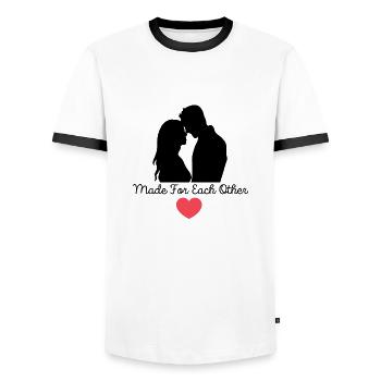 made for each other - cadeau couple - original - T-shirt contrasté Homme - blanc/noir - Devant - AI Model Female 172 light (172cm) & AI Model Male 178 dark (178cm)