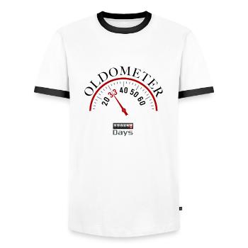 Oldometer 33rd birthday - Men's Ringer Shirt - white/black - Front - AI Model Female 172 light (172cm) & AI Model Male 178 dark (178cm)