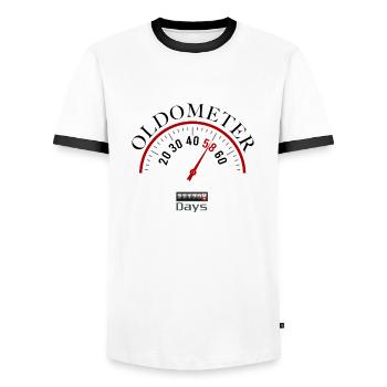 Oldometer 58. Geburtstag - Männer Kontrast-T-Shirt - Weiß/Schwarz - Vorne - AI Model Female 172 light (172cm) & AI Model Male 178 dark (178cm)