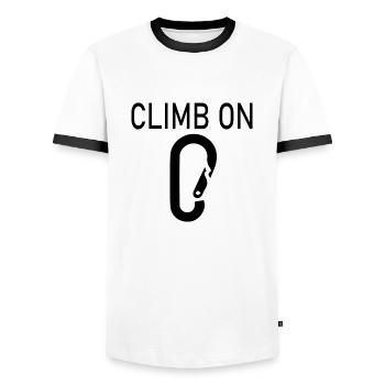 Bouldern Klettern Climbing - Männer Kontrast-T-Shirt - Weiß/Schwarz - Vorne - AI Model Female 172 light (172cm) & AI Model Male 178 dark (178cm)