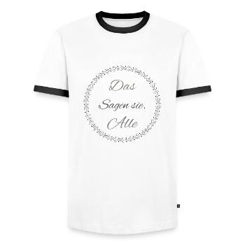 Das sagen sie, Alle - Männer Kontrast-T-Shirt - Weiß/Schwarz - Vorne - AI Model Female 172 light (172cm) & AI Model Male 178 dark (178cm)
