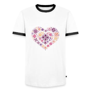 Red Heart – Love on Black | Minimalist - Men's Ringer Shirt - white/black - Front - AI Model Female 172 light (172cm) & AI Model Male 178 dark (178cm)