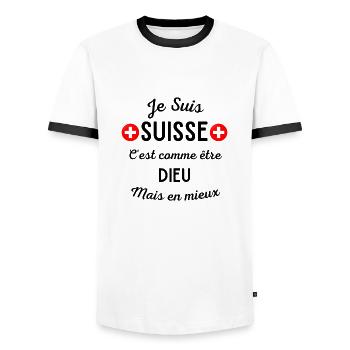 Je suis suisse, cadeau humour homme fier - T-shirt contrasté Homme - blanc/noir - Devant - AI Model Female 172 light (172cm) & AI Model Male 178 dark (178cm)