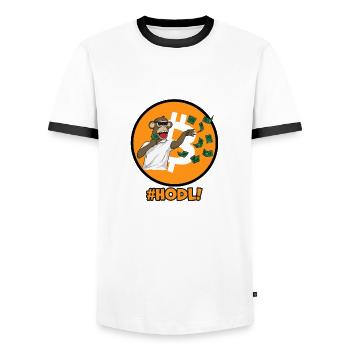 HODL NFT Kryptowährung Bitcoin Blockchain BTC 💸 - Männer Kontrast-T-Shirt - Weiß/Schwarz - Vorne - AI Model Female 172 light (172cm) & AI Model Male 178 dark (178cm)
