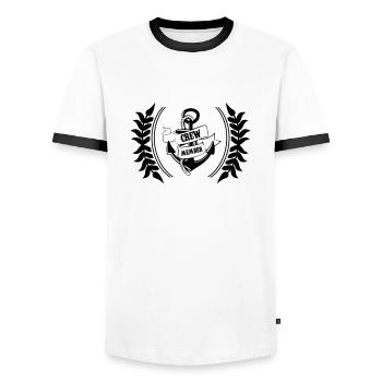 Anker Crew Member Coat of Arms - Men's Ringer Shirt - white/black - Front - AI Model Female 172 light (172cm) & AI Model Male 178 dark (178cm)