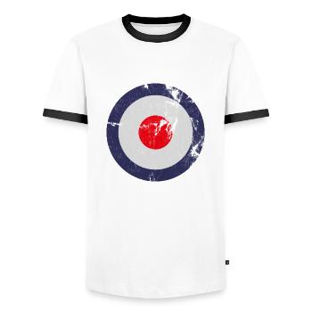 MOD Logo Design, ikonische I960's - Männer Kontrast-T-Shirt - Weiß/Schwarz - Vorne - AI Model Female 172 light (172cm) & AI Model Male 178 dark (178cm)