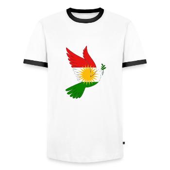 Taube Kurdistan Peace - Männer Kontrast-T-Shirt - Weiß/Schwarz - Vorne - AI Model Female 172 light (172cm) & AI Model Male 178 dark (178cm)