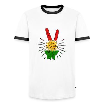 Doigt de paix du Kurdistan - T-shirt contrasté Homme - blanc/noir - Devant - AI Model Female 172 light (172cm) & AI Model Male 178 dark (178cm)