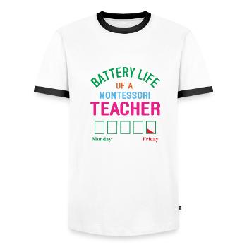 Montessori Teacher - Men's Ringer Shirt - white/black - Front - AI Model Female 172 light (172cm) & AI Model Male 178 dark (178cm)