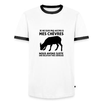Chèvres Je Ne Suis Pas Accro Humour Chèvre - T-shirt contrasté Homme - blanc/noir - Devant - AI Model Female 172 light (172cm) & AI Model Male 178 dark (178cm)