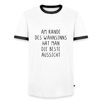 Am Rande des Wahnsinns hat man die beste Aussicht - Männer Kontrast-T-Shirt - Weiß/Schwarz - Vorne - AI Model Female 172 light (172cm) & AI Model Male 178 dark (178cm)