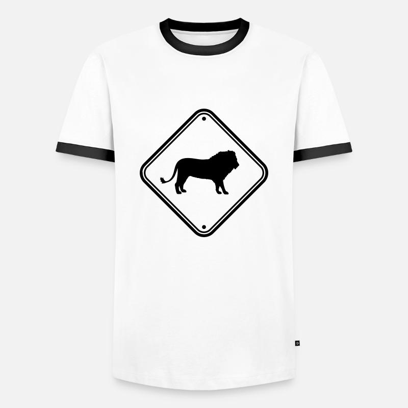 Shield Caution Lion - Men's Ringer Shirt - white/black