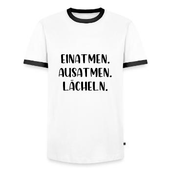Einatmen Ausatmen Lächeln - Männer Kontrast-T-Shirt - Weiß/Schwarz - Vorne - AI Model Female 172 light (172cm) & AI Model Male 178 dark (178cm)