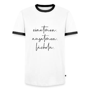 Einatmen Ausatmen Lächeln - Männer Kontrast-T-Shirt - Weiß/Schwarz - Vorne - AI Model Female 172 light (172cm) & AI Model Male 178 dark (178cm)