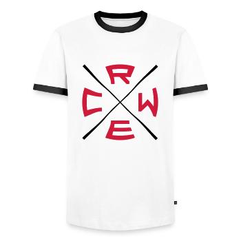 Logo de l’équipage X - T-shirt contrasté Homme - blanc/noir - Devant - AI Model Female 172 light (172cm) & AI Model Male 178 dark (178cm)