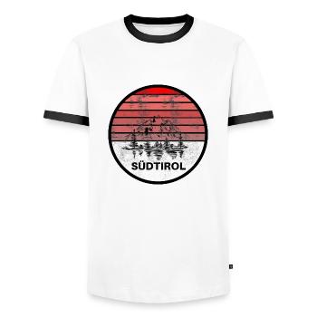 Beautiful logo of the mountains and South Tyrol - Men's Ringer Shirt - white/black - Front - AI Model Female 172 light (172cm) & AI Model Male 178 dark (178cm)