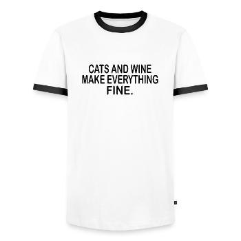 Cat Katze - Men's Ringer Shirt - white/black - Front - AI Model Female 172 light (172cm) & AI Model Male 178 dark (178cm)