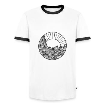 Sunrise over the sea in Line-Art V3 - Men's Ringer Shirt - white/black - Front - AI Model Female 172 light (172cm) & AI Model Male 178 dark (178cm)