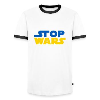 Star Stop Wars - I Stand with Ukraine - Men's Ringer Shirt - white/black - Front - AI Model Female 172 light (172cm) & AI Model Male 178 dark (178cm)