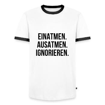 Einatmen ausatmen ignorieren - Männer Kontrast-T-Shirt - Weiß/Schwarz - Vorne - AI Model Female 172 light (172cm) & AI Model Male 178 dark (178cm)