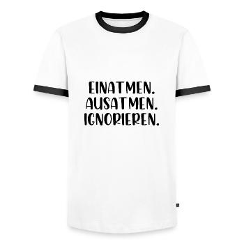 Einatmen ausatmen ignorieren - Männer Kontrast-T-Shirt - Weiß/Schwarz - Vorne - AI Model Female 172 light (172cm) & AI Model Male 178 dark (178cm)
