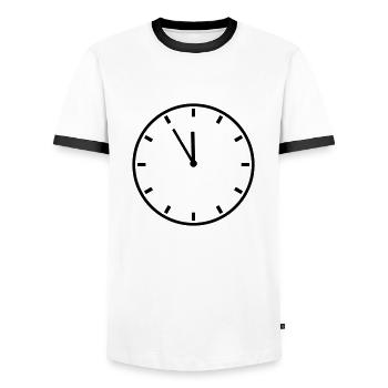 Time 5 before - Men's Ringer Shirt - white/black - Front - AI Model Female 172 light (172cm) & AI Model Male 178 dark (178cm)