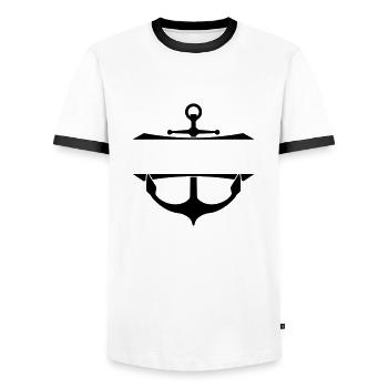 Insert Text Anchor - Men's Ringer Shirt - white/black - Front - AI Model Female 172 light (172cm) & AI Model Male 178 dark (178cm)