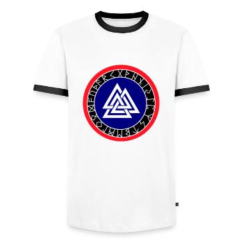 Viking Compass Wotan - Men's Ringer Shirt - white/black - Front - AI Model Female 172 light (172cm) & AI Model Male 178 dark (178cm)
