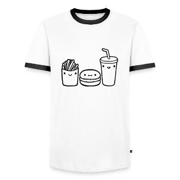 Équipe Fast Food - T-shirt contrasté Homme - blanc/noir - Devant - AI Model Female 172 light (172cm) & AI Model Male 178 dark (178cm)