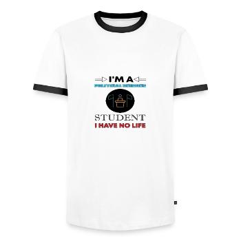 Je suis un étudiant en sciences politiques Je n’ai pas de vie - T-shirt contrasté Homme - blanc/noir - Devant - AI Model Female 172 light (172cm) & AI Model Male 178 dark (178cm)