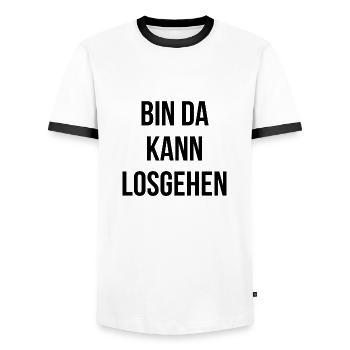 Bin da kann losgehen - Männer Kontrast-T-Shirt - Weiß/Schwarz - Vorne - AI Model Female 172 light (172cm) & AI Model Male 178 dark (178cm)