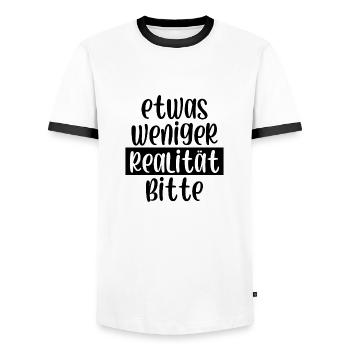 Etwas weniger Realität bitte - Männer Kontrast-T-Shirt - Weiß/Schwarz - Vorne - AI Model Female 172 light (172cm) & AI Model Male 178 dark (178cm)
