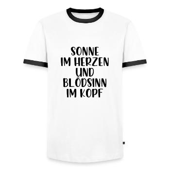 Sonne im Herzen und Blödsinn im Kopf - Männer Kontrast-T-Shirt - Weiß/Schwarz - Vorne - AI Model Female 172 light (172cm) & AI Model Male 178 dark (178cm)
