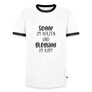 Sonne im Herzen und Blödsinn im Kopf - Männer Kontrast-T-Shirt - Weiß/Schwarz - Vorne - AI Model Female 172 light (172cm) & AI Model Male 178 dark (178cm)