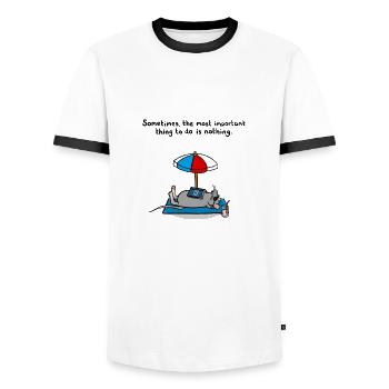 The importance of doing nothing - Men's Ringer Shirt - white/black - Front - AI Model Female 172 light (172cm) & AI Model Male 178 dark (178cm)